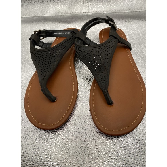 Arizona Jean Company Shoes - Arizona Jean Co Black Brown Laser Cut Buckle Women's Thong Sandals 7.5